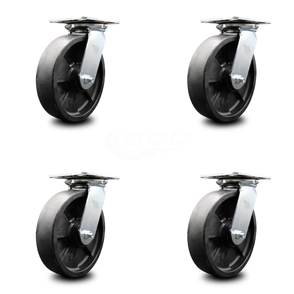 8 Inch Heavy Duty Glass Filled Nylon Caster Set with Ball Bearings SCC, 4PK